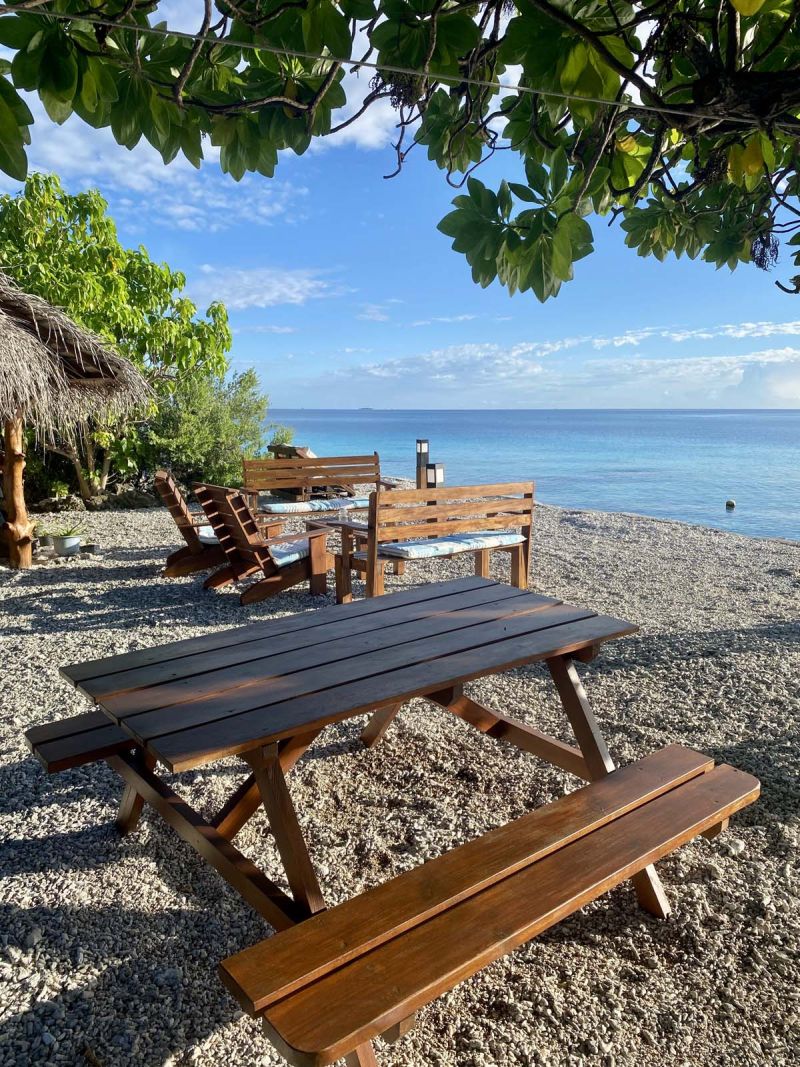 Picnic table with parasol